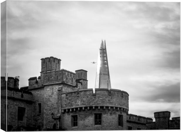 Tower of London and the Shard Canvas Print by Beryl Curran