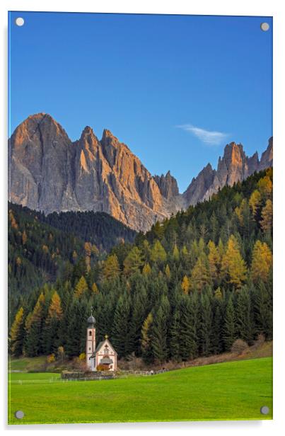 Val di Funes in Autumn, Dolomites Acrylic by Arterra 