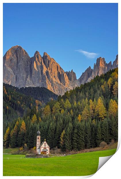 Val di Funes in Autumn, Dolomites Print by Arterra 