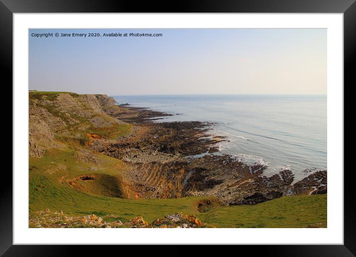 North Gower Cliffs Framed Mounted Print by Jane Emery