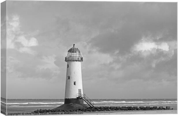 Point of Ayr Light House monocrome Canvas Print by chris hyde