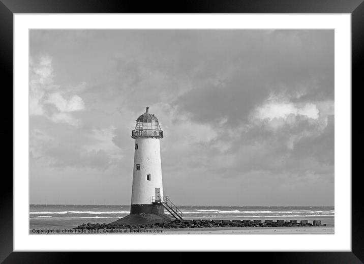 Point of Ayr Light House monocrome Framed Mounted Print by chris hyde