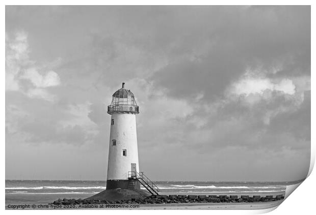 Point of Ayr Light House monocrome Print by chris hyde
