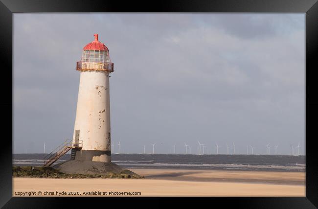 point of ayr lighthouse leaning  Framed Print by chris hyde