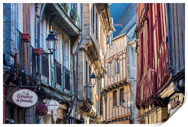Old Timber Framed Houses in Vannes, Brittany Print by Arterra 