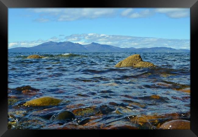 Arran view and rocky shore on the Firth of Clyde Framed Print by Allan Durward Photography
