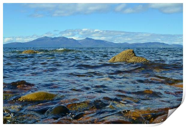 Arran view and rocky shore on the Firth of Clyde Print by Allan Durward Photography