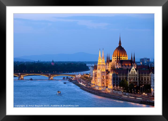 Parliament Building in Budapest at Evening Framed Mounted Print by Artur Bogacki