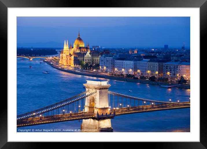 Budapest Cityscape at Night Framed Mounted Print by Artur Bogacki