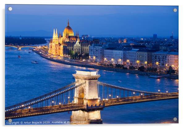 Budapest Cityscape at Night Acrylic by Artur Bogacki