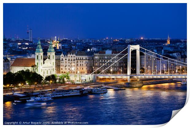 City of Budapest at Night Print by Artur Bogacki
