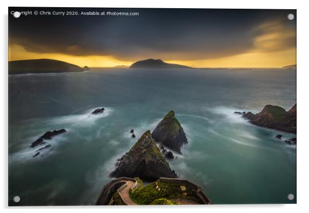 Dunquin Pier Sunset Storm Dingle Peninsula County Kerry Ireland Acrylic by Chris Curry