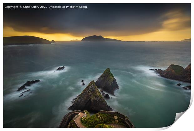 Dunquin Pier Sunset Storm Dingle Peninsula County Kerry Ireland Print by Chris Curry