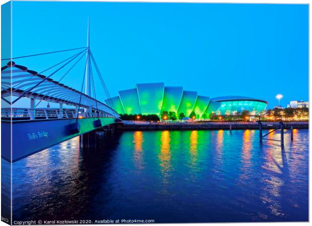 The Bells Bridge, The Clyde Auditorium and The Hydro in Glasgow Canvas Print by Karol Kozlowski