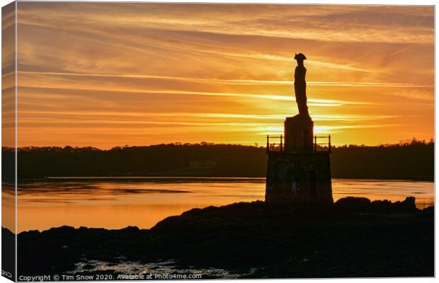 Nelsons statue sunset on the Menai Strait Canvas Print by Tim Snow