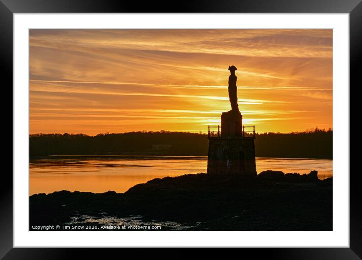 Nelsons statue sunset on the Menai Strait Framed Mounted Print by Tim Snow