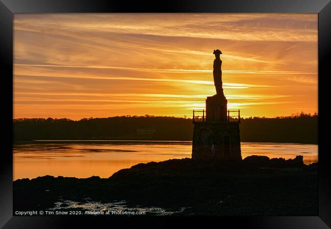 Nelsons statue sunset on the Menai Strait Framed Print by Tim Snow
