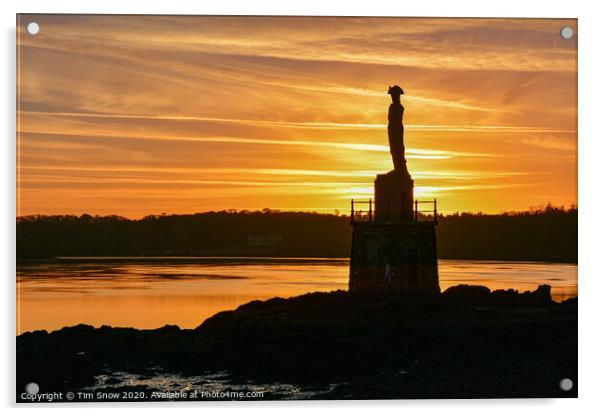 Nelsons statue sunset on the Menai Strait Acrylic by Tim Snow