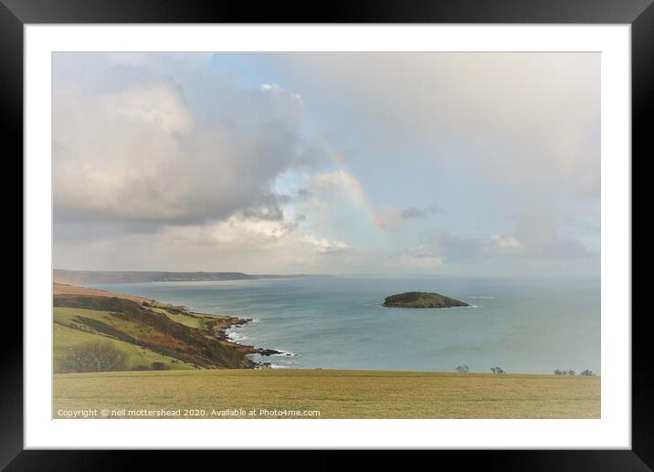 Rainbow Over Looe Bay. Framed Mounted Print by Neil Mottershead