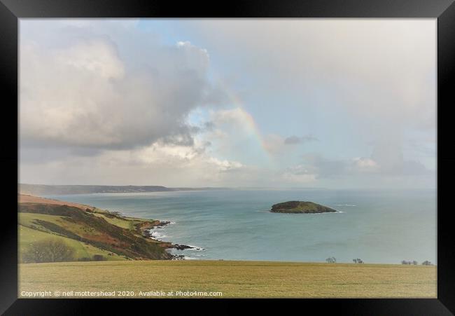 Rainbow Over Looe Bay. Framed Print by Neil Mottershead