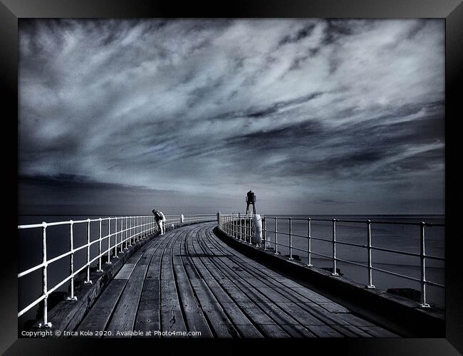 Looking Out To Sea on Whitby Pier Framed Print by Inca Kala