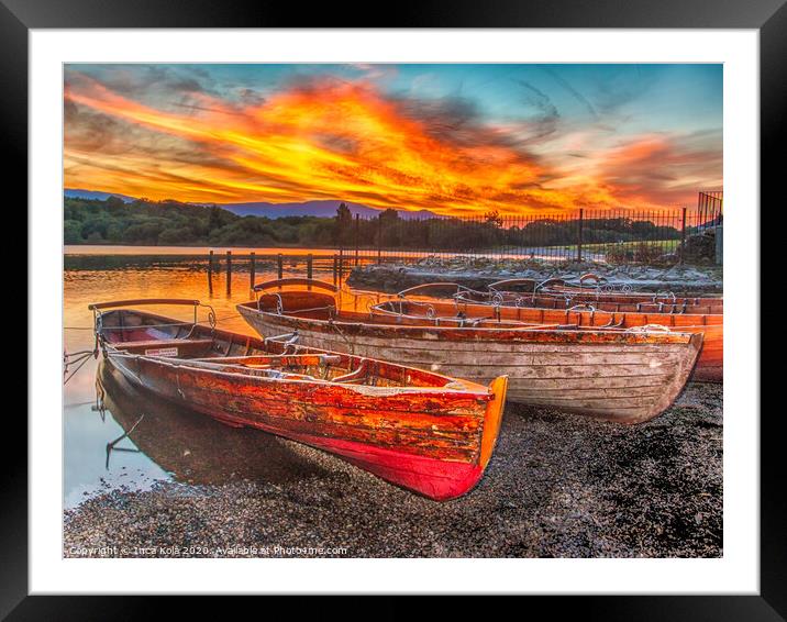 Boats on Derwentwater in the Lake District Framed Mounted Print by Inca Kala