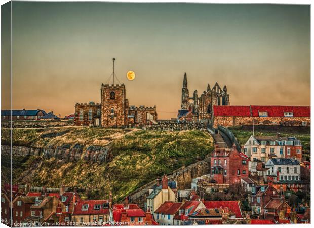 Whitby's 199 Steps to the Abbey and the Moon Canvas Print by Inca Kala