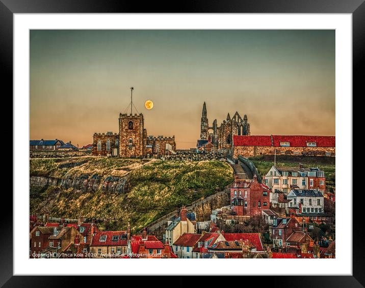 Whitby's 199 Steps to the Abbey and the Moon Framed Mounted Print by Inca Kala
