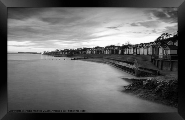 Dreamy sunset at Walton-on-the-Naze, in timeless black and white Framed Print by Paula Tracy