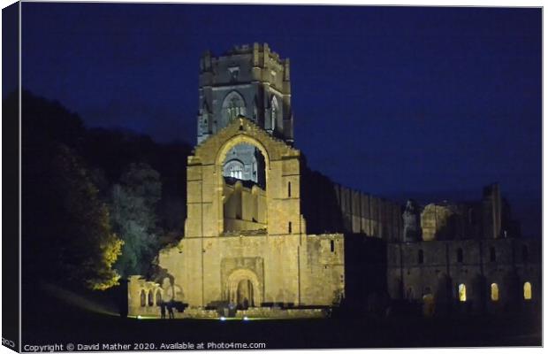 Fountains Abbey by night light Canvas Print by David Mather