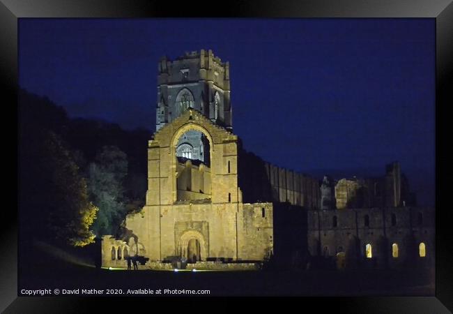 Fountains Abbey by night light Framed Print by David Mather