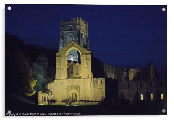 Fountains Abbey by night light Acrylic by David Mather