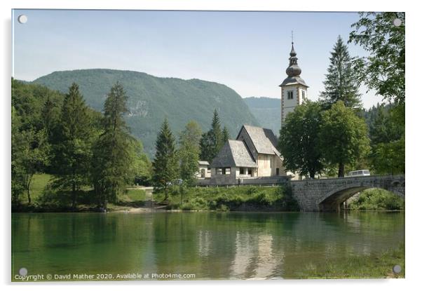 Church by Lake Bohinj Acrylic by David Mather