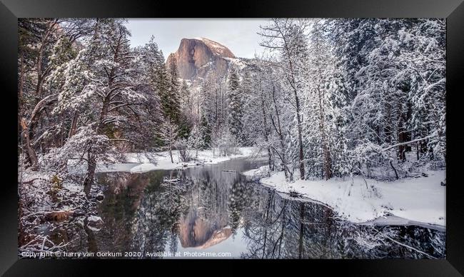 Half Dome after winter storm Yosemite Framed Print by harry van Gorkum