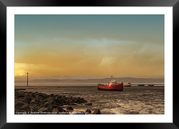 Morecambe Bay Boats At Sunset Framed Mounted Print by Heather Sheldrick
