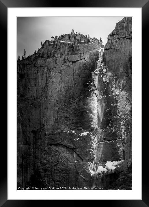 Bridaveil Falls with snow and ice in Yosemite Framed Mounted Print by harry van Gorkum