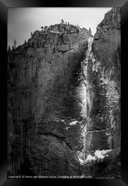 Bridaveil Falls with snow and ice in Yosemite Framed Print by harry van Gorkum