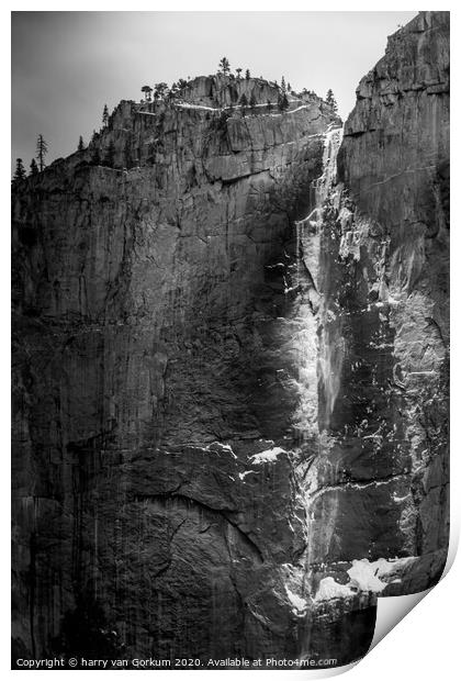 Bridaveil Falls with snow and ice in Yosemite Print by harry van Gorkum
