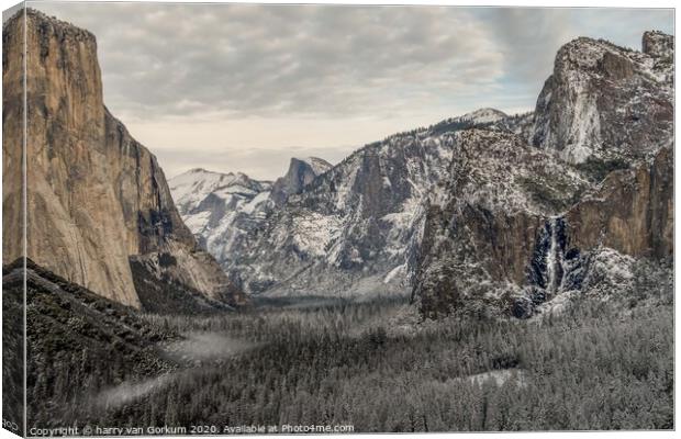 Yosemite from Tunnel view in the snow Canvas Print by harry van Gorkum