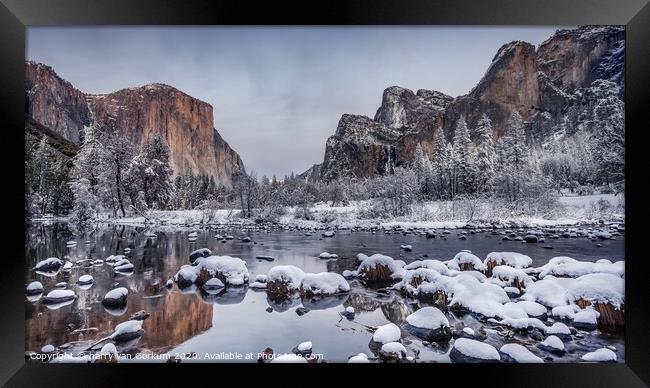 Yosemite in the snow from Valley View Framed Print by harry van Gorkum