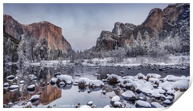Yosemite in the snow from Valley View Print by harry van Gorkum