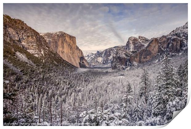 Yosemite valley in the snow Print by harry van Gorkum