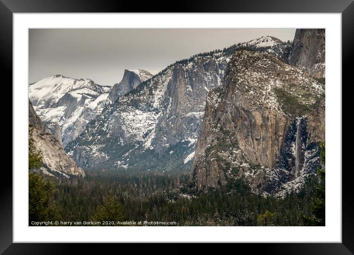 Close up of Yosemite Valley in the snow Framed Mounted Print by harry van Gorkum