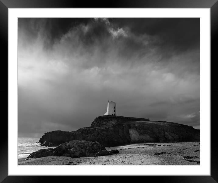The Tower on Llanddwyn Island - Black & White Framed Mounted Print by Colin Allen