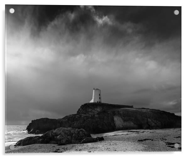 The Tower on Llanddwyn Island - Black & White Acrylic by Colin Allen