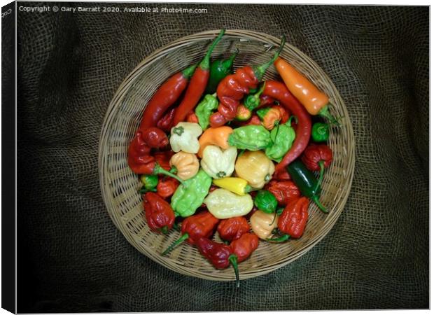 Hot Peppers In A Basket Canvas Print by Gary Barratt