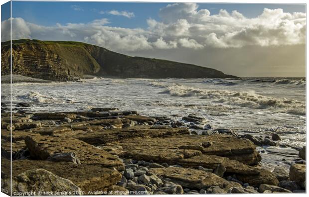 Dunraven Bay on a windy and sunny afternoon  Canvas Print by Nick Jenkins