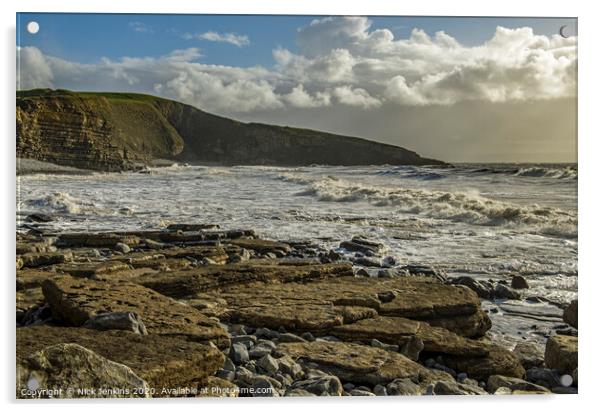 Dunraven Bay on a windy and sunny afternoon  Acrylic by Nick Jenkins