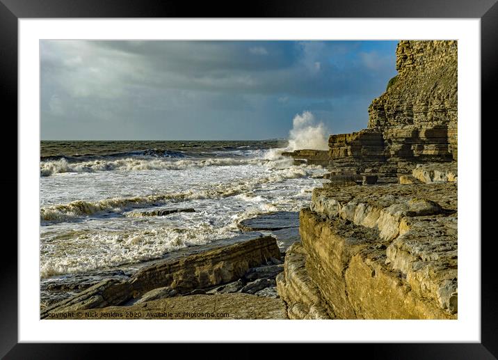 Dunraven Bay Coastline and waves south Wales  Framed Mounted Print by Nick Jenkins