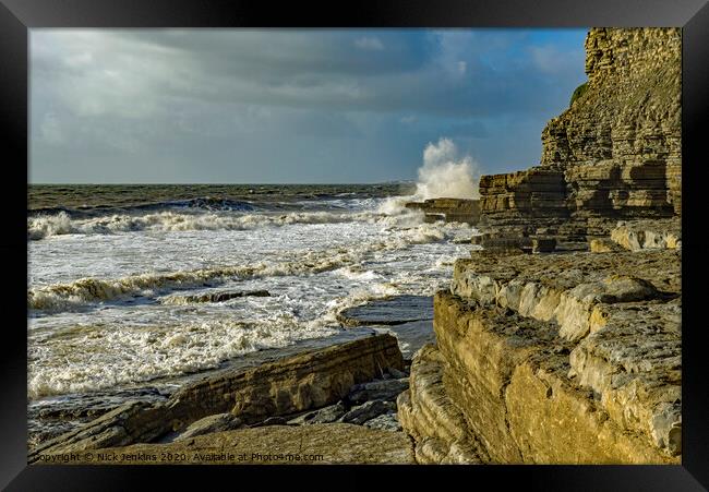 Dunraven Bay Coastline and waves south Wales  Framed Print by Nick Jenkins